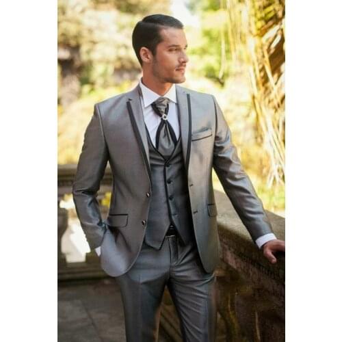 Latest Coat Pant Designs Italian Grey Men Suit Slim Fit 3 Piece Tuxedo Prom Suits Custom Gentle Groom Blazer Terno Masculino 007