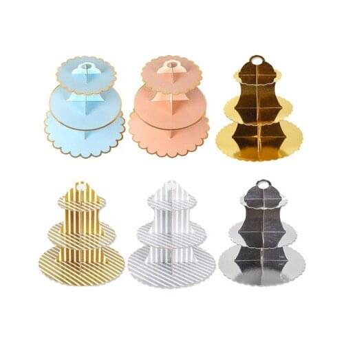 Disposable Cake Stand Polka Dot 3-layer Paper Birthday Foldable Dessert Holder Display Shelf Paper Wedding Party Supplie