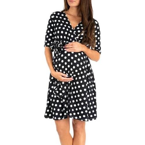 Pregnant Maternity Dresses Summer Women Polka Dot Print Maternity Dress Pregnant Clothes Short Sleeve Dress Pregnancy Dress
