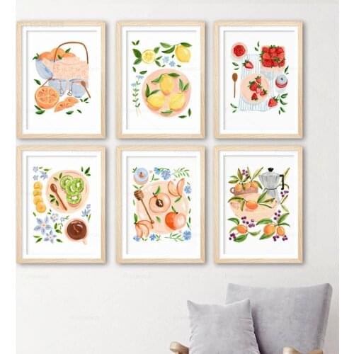 Watercolor Fruit Nordic Posters And Prints Peach Kiwi Mango Banana Wall Art Canvas Painting Wall Picture For Living Room Decor