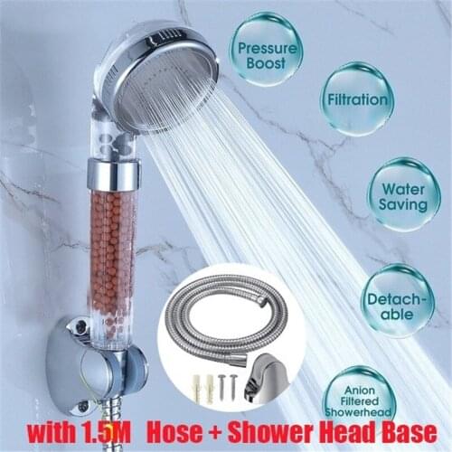 Practical Adjustable 3 Modes High Pressure Filter Handheld Showerhead with 1.5m Shower Hose Wall-mounted Base