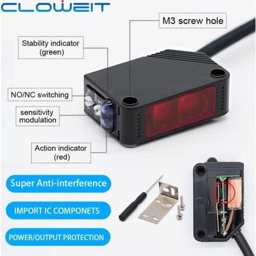 Cloweit 10cm 80cm 2m 5m Detection Diffuse Reflect Through Beam Photoelectric Proximity Sensor Switch E3Z D61 D81 D62 D82 T61 T81