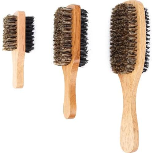 Men Boar Bristle Hair Brush Natural Wooden Wave Brush for Male Beard Hairbrush for Short Long Thick Curly Wavy Beard Hairbrush