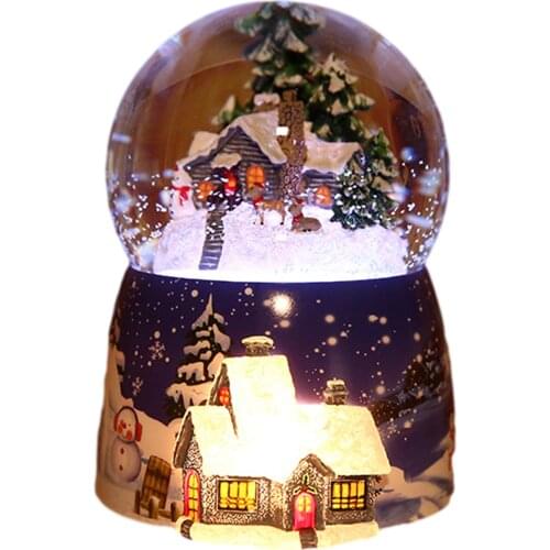 Resin Christmas Dreamy Crystal Ball Music Box Elegant 4-in-1 Multifunctional Snow Globe With Light Rotate Birthday Chrismas Gift