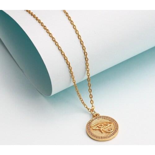 U-Magical Shining Rhinestone Geometric Demon Eye Metallic Pendant Necklace for Women Enamel Gold Color Chain Necklace Jewelry