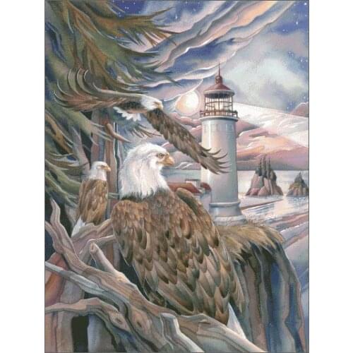 In the Company of eagles Cross Stitch Kits lighthouse Top Quality Embroidery Needlework DIY 14CT Canvas Unprinted Decor Handmade
