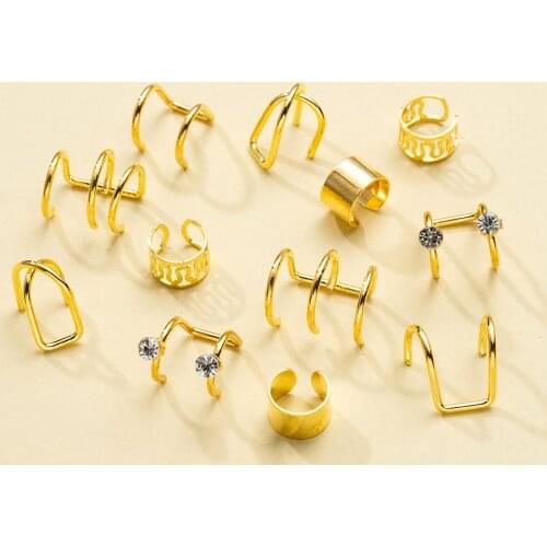 Vintage gold 6Pcs/Set Ear Cuffs 4 Color Leaf Ear Cuff Clip Earrings for Women Earcuff No Piercing Fake Cartilage Earrings