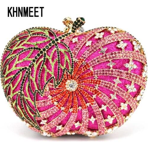 Women clutch evening bag apple shape handmade diamante crystal ladies party clutch purse soiree pochette wedding Bride bag SC200