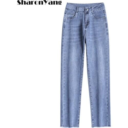 Women Jeans Spring Summer High Waist Straight Pants Mom Jeans Plus Size Female Denim Ankle Length Pants for Woman