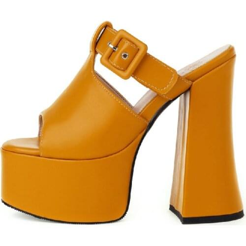 2021 New Super High Slippers Heel Height 15cm Plus Big Size 46 Women Slippers Square Heel Platform 5.5cm Slippers