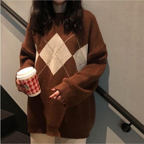 Winter Knitted Cashmere Sweater Warm Oversized 2021 New Striped New Fashion Women Lantern Sleeve Diamond Basic Thicken Pullovers
