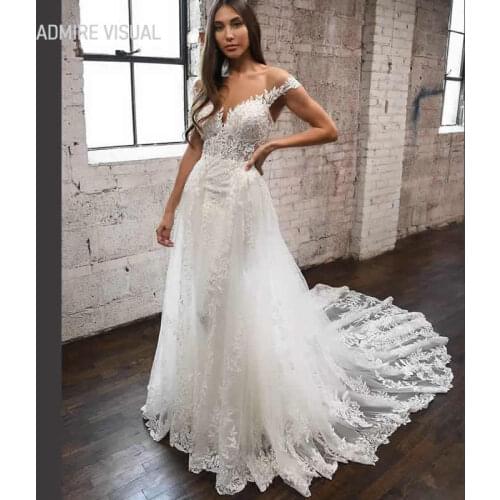 Newest Wedding Dress A-Line Lace Sweetheart Neckline Cap Sleeves 2 In 1 Custom Made Plus Size Bride Gown 2021 Vestidos De Novia