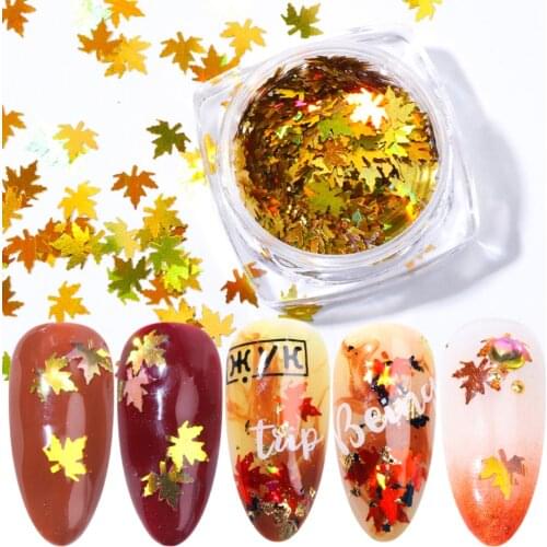 1 Box Nail Art Decoration Sequins Maple Leaf Holographic Chameleon Glitter Flakes UV Gel Polish Sparkly Nail Paillette NF1528
