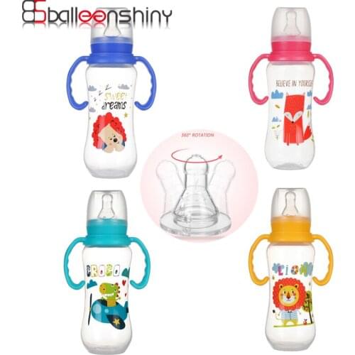 240ML Baby Bottle With Handle For Newborn Kids Childrens Water Cup With Base Cute Animal Print Safe and Healthy Easy to Carry