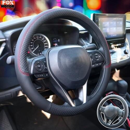 36-38cm PU Leather Steering Wheel Cover Protector Rubber Inner Ring Skidproof Sweat Absorbing Sport Car Styling DIY Car Cover