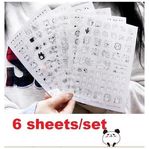 6PCS/set Zakka New Panda & Cat series DIY decoration PVC sticker SET / office school supplies / retail