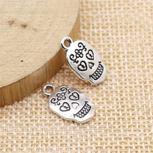 Free shipping 54pcs 10x17mm antique silver Carved skull charms diy retro jewelry fit Earring keychain hair card pendant
