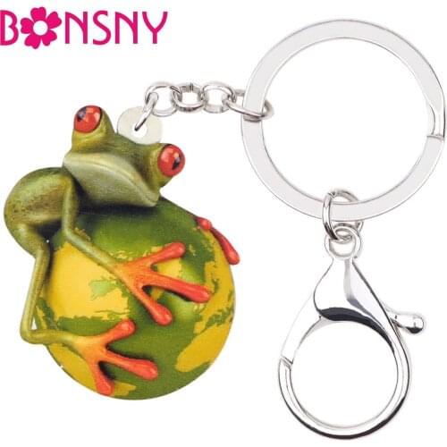 Bonsny Acrylic Cute Frog Earth Key Chains Keychains Holder Cartoon Animal Jewelry Gift For Women Girls Teens Bag Purse Pendant