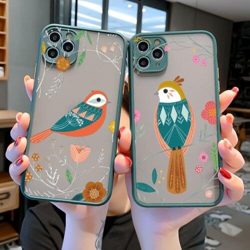 Flower Birds Phone Case For iPhone 8 7 6S Plus SE 2020 12 11 Pro Max XS MAX XR X Floral Color Back Hard Owl Swan Cover Fundas