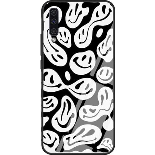 White trippy smiley face For Samsung A21S A20e A10 A20 A30 A50 A70 A31 A51 A71 A12 A52 A72 A32 Tempered Glass Case