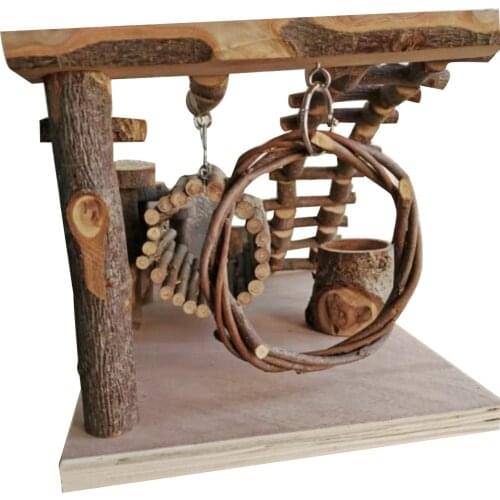 Wooden Hamster Toy Ladder Small Pet Stairs Step Fitness Exercise Toy Natural Apple Wood Hammock Pet Playground Park Pet Feeder