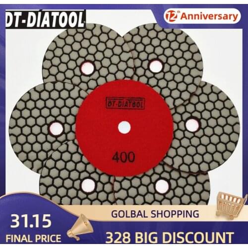 DT-DIATOOL 7pcs Dia 4 inch/100mm Resin Bond Diamond Dry Polishing Pads Grit #400 Sanding Disc For Granite Marble Stone