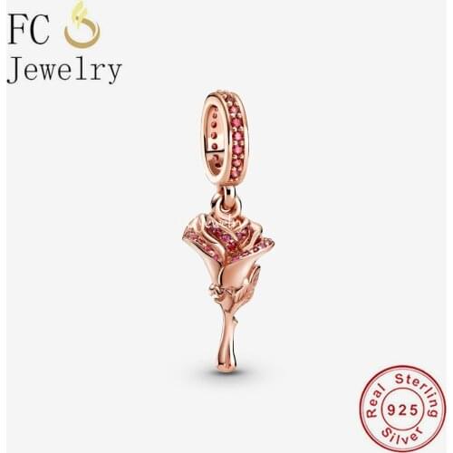 FC Jewelry Fit Original Charm Bracelet 925 Sterling Silver Rose Gold Flower Zircon Bead For Making Women Valentine Berloque 2021