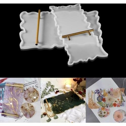 Fruit Disc Tea Tray Coaster Molds Resin Casting Silicone Tray Handle Molds for Cake Fruit Holder Epoxy Tray Coaster Mold Tool