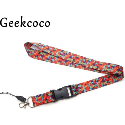 Autism Awareness Jigsaw Puzzle diy keychains Accessory Safety Breakaway Mobile Phone USB ID Holder Key Strap Neck lanyard J0250