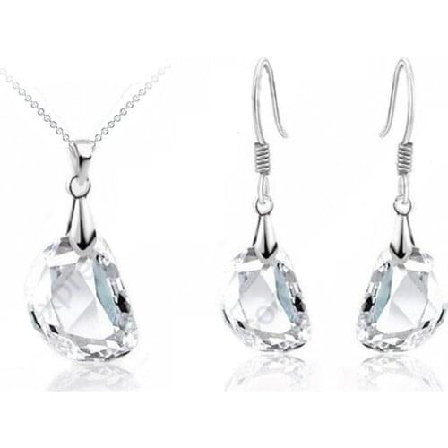 Hot Sale Jewely Sets White Crystal Wedding Engagement 925 Sterling Silver Earrings Pendant Necklace Women Birthday Gifts