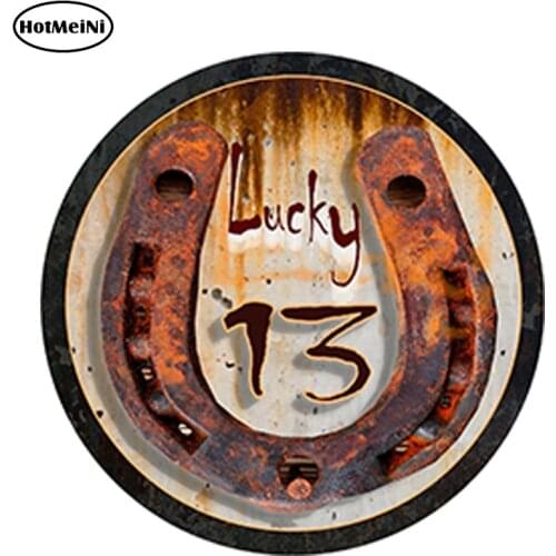 HotMeiNi 13x13cm Car Styling Waterproof Car Sticker Lucky 13 Rat Rod Gassey Horseshoe Decal Bumper Doors Windows Accessories