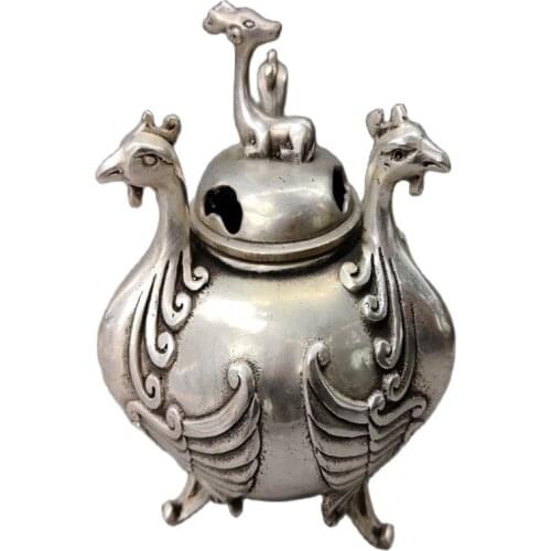 Chinese old plated silver Carving workmanship fingered citron SanFeng incensory