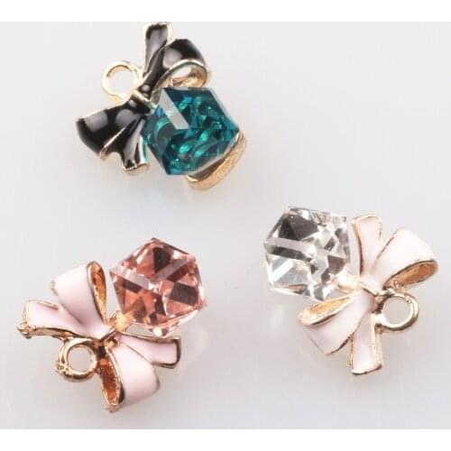 LKERAN new 10pcs bow square crystal DIY decoration buttons metal button wedding dress accessories for 15mm*14mm