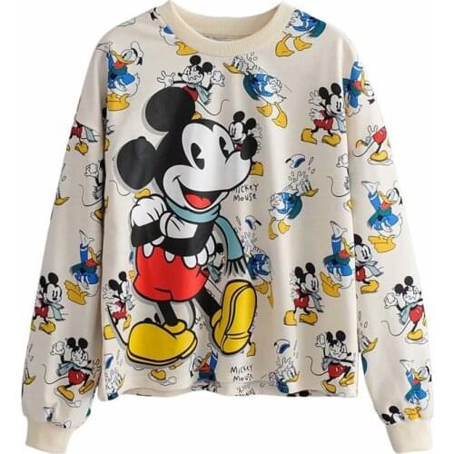 Disney Mickey Mouse Hoodies Cartoon Print Fashion Casual Sweatshirts Harajuku Loose Streetwear Tops Women Long Sleeve Pullover