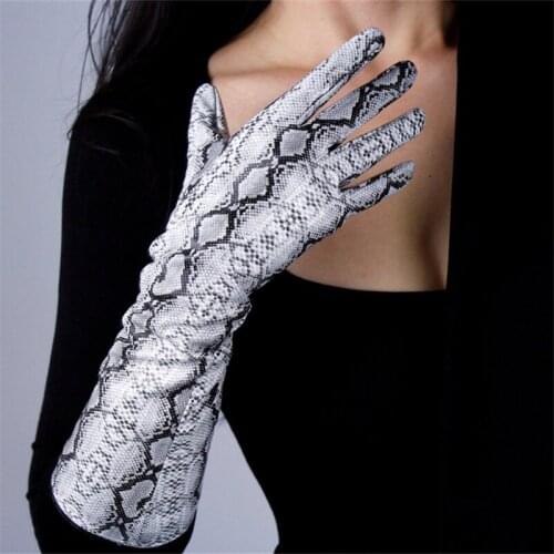 Fashion Ladies Gloves 40cm Patent Leather Long section Simulation Leather PU Leather Gloves Bright Skin Python Pattern TB83