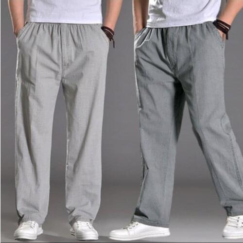 L-4xl Plus Size New Spring And Summer Fluid Pants Men Loose Thin Casual Pants Straight Linen Pants Breathable Trousers
