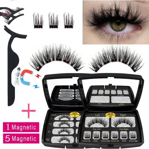 LEKOFO Magnetic Eyelashes With 5 Magnets Natural Handmade 3D/6D Fake Lashes Acrylic Box Long False Eyelashes Cosmetics For Gift