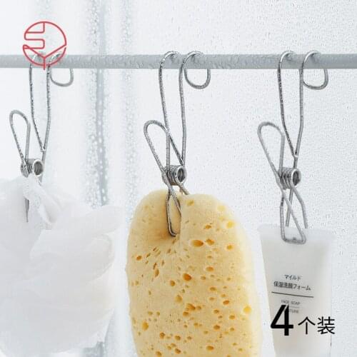 Stainless Steel Kitchen Bathroom Household Socks Windbreak Hook Drying Fixed Note Long Tail Clip