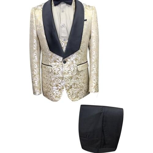 New Groom Suit For Wedding Tuxedo Jacquard Male Dress 3Pieces Shawl Slim Fit Luxury Homme Costume Royalblue Gold Party Blazer