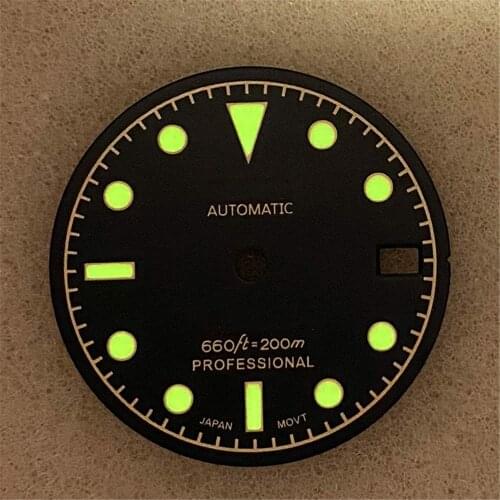 Retro modification plate 28.5mm watch dial Green Luminous for NH35/4R/7S/NH35A watch dial hour markers ​Repair Part