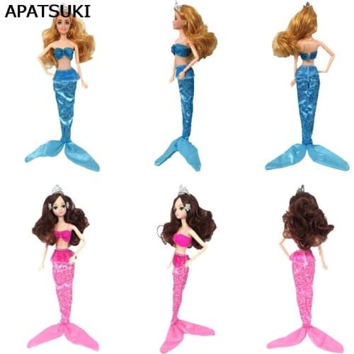 Sexy Cosplay Sea Princess Mermaid Clothes For Barbie Doll Bra & Long Tail Skirts For 1/6 BJD Doll Accessories