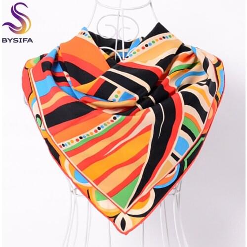 BYSIFA Black Orange Twill Square Scarf Shawl 90*90cm Women Fashion Accessories Scarves Wraps Fall Winter Brand Chain Scarf Cape