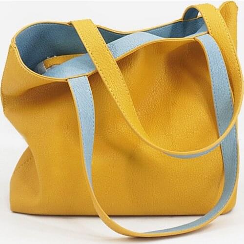 2021 Summer Double-Sided Back Shoulder Bag Woman Fashion Trend Two-Color Stitching Soft PU Large Capacity Portable Tote Bag