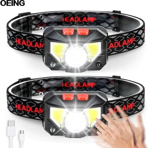 LED Super Bright Headlight Body Motion Sensor Built-in Battery USB Rechargeable Torch Waterproof for Camping Outdoor running