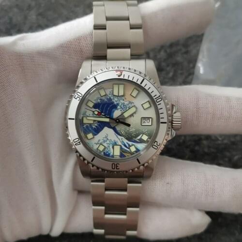 Vintage 1960 Watch NH35/38 Automatic Movement Mechanische Retro-Uhr Montre mécanique rétro Japan C3 Green Luminous Kanagawa dial