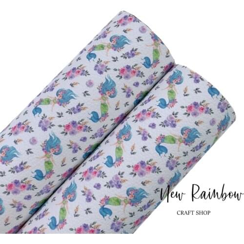 New Rainbow 30x22CM/A4 Mermaid Princess With Florals Faux Craft Leathere Sheet For Baby Bows, Shoes, Bags, Homedeco