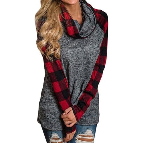 YL Brand 2018 New Winter Autumn Women Fashion Casual Hoody Plaid Heap Heap Collar Sweatshirt Long Sleeve Pullovers Loose Tops