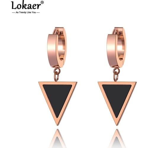 Lokaer Trendy Titanium Stainless Steel Geometric Triangle Earrings Jewelry Black Acrylic Hoop Earrings For Women Girls E20011