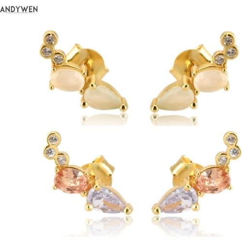 ANDYWEN 925 Sterling Silver Milk White Zircon Ovals Stud Earring Piercing Ohrringe Pendiente Luxury Wedding Jewelry For Women