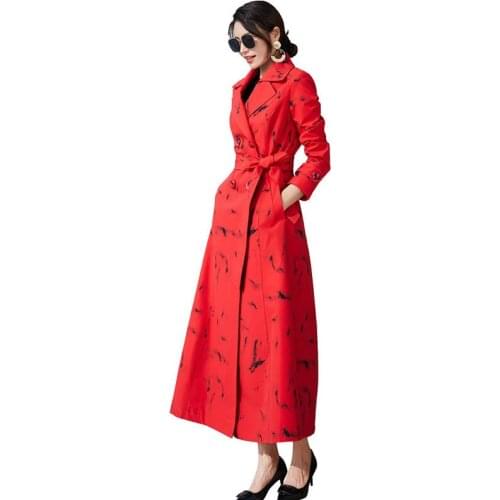 Casual Trench Coat Long Windbreaker Women Spring Autumn Korean Double breasted Coat With Belt Long Elegant Outerwear R728